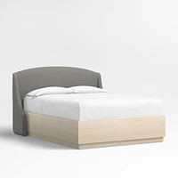 Lafayette 48" Graphite Grey Upholstered King Headboard with Batten White Oak Storage Bed Base