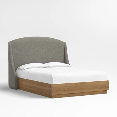 Lafayette 56" Dark Grey Upholstered Queen Headboard with Batten Brown Oak Bed Base