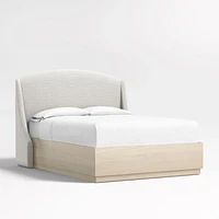Lafayette 56" Mist Grey Upholstered Queen Headboard with Batten White Oak Storage Bed Base