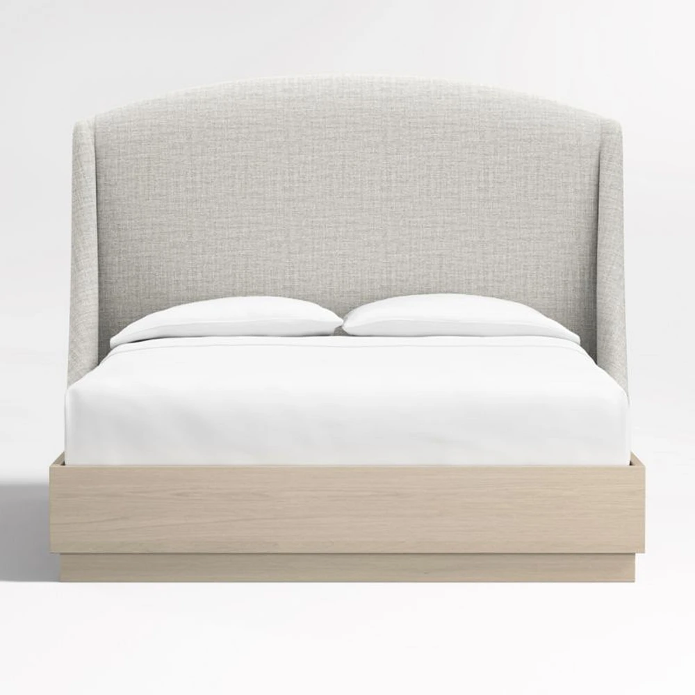 Lafayette 56" Mist Grey Upholstered Queen Headboard with Batten White Oak Bed Base
