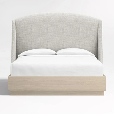 Lafayette 56" Mist Grey Upholstered Queen Headboard with Batten White Oak Bed Base