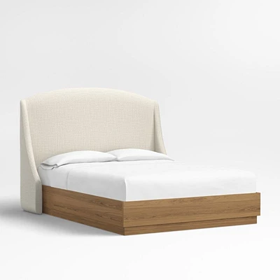 Lafayette 56" Natural Beige Upholstered Queen Headboard with Batten Brown Oak Bed Base