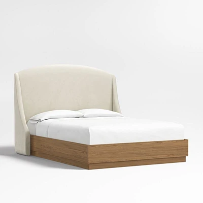 Lafayette 56" Beige Upholstered Queen Headboard with Batten Brown Oak Bed Base