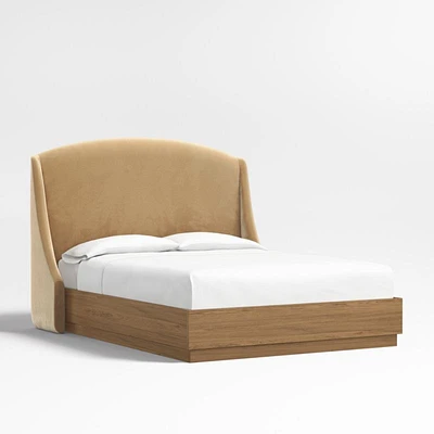 Lafayette 56" Camel Brown Upholstered Queen Headboard with Batten Brown Oak Bed Base