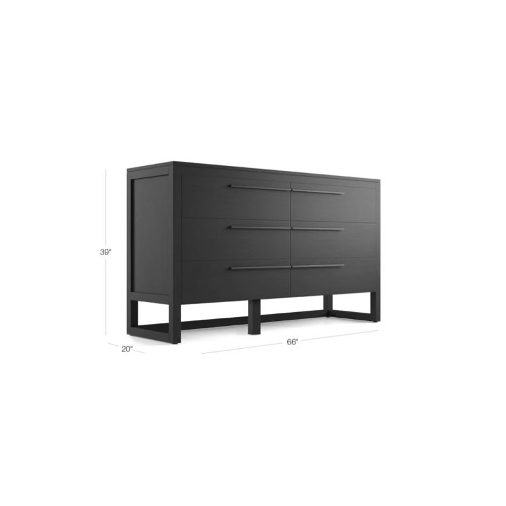 Linea 66" Black Teak Wood 6-Drawer Dresser