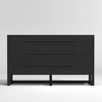 Linea 66" Black Teak Wood 6-Drawer Dresser