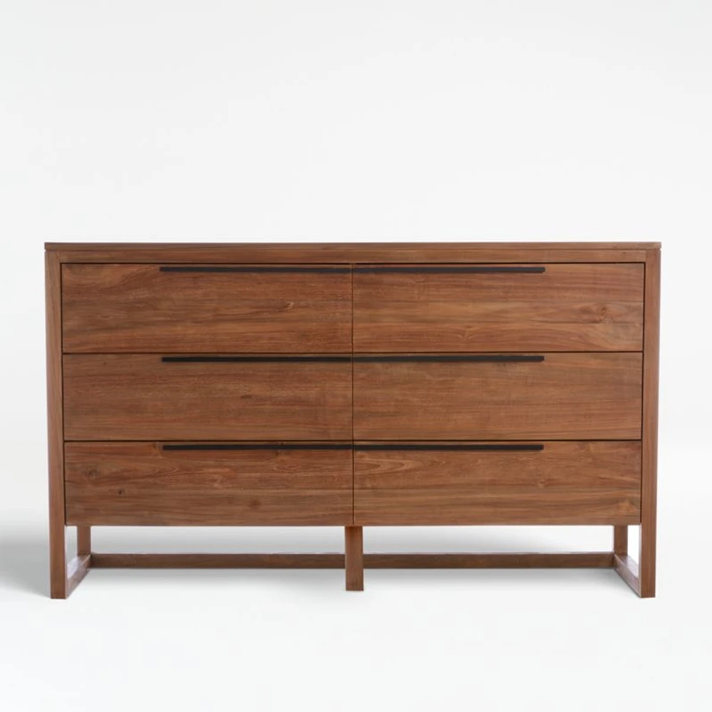 Linea 66" Natural Teak Wood 6-Drawer Dresser