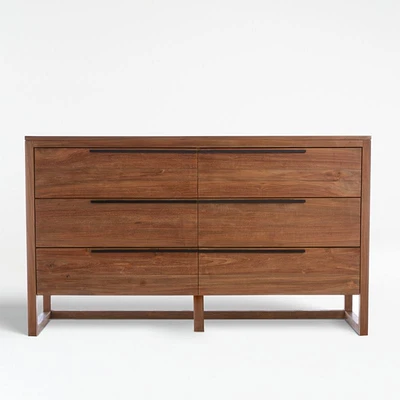 Linea 66" Natural Teak Wood 6-Drawer Dresser