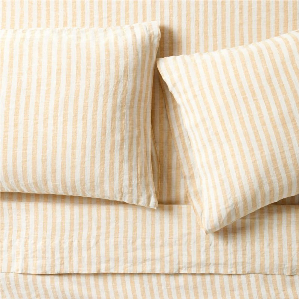 Aire Natural EUROPEAN FLAX ™-Certified Linen Petite Stripe Arcadia Tan/Savannah Yellow Full Bed Sheet Set