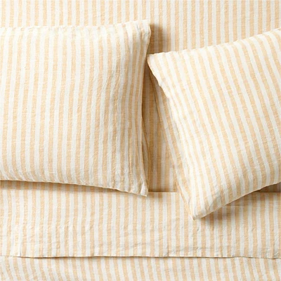 Aire Natural EUROPEAN FLAX ™-Certified Linen Petite Stripe Arcadia Tan/Savannah Yellow Full Bed Sheet Set