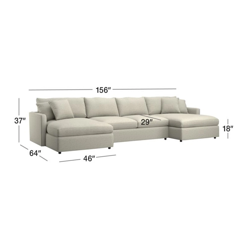 Lounge Deep 3-Piece U-Shaped Sectional Sofa with Double Chaise Lounge