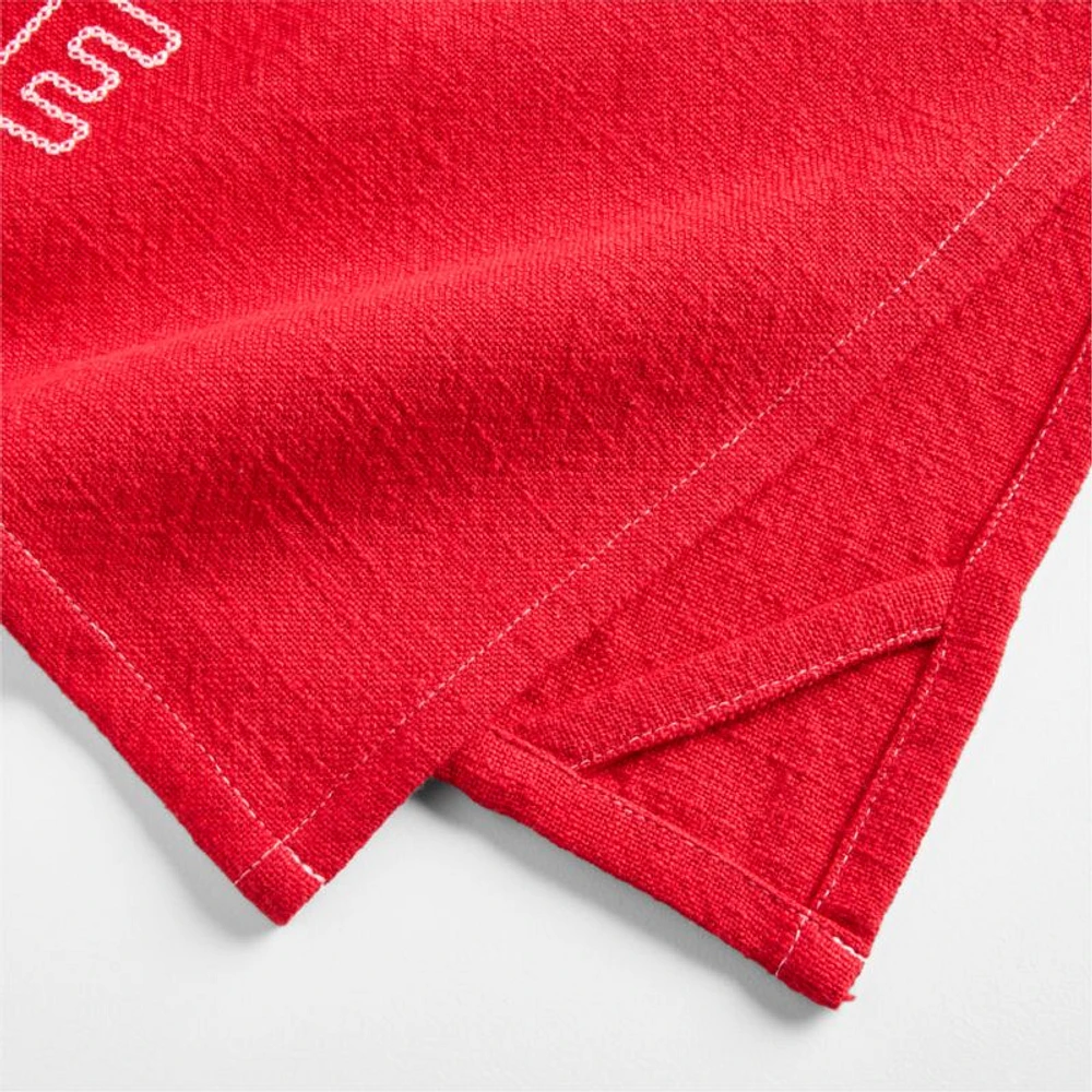 LOVE and Heart Print Embroidered Organic Cotton Dish Towels, Set of 2