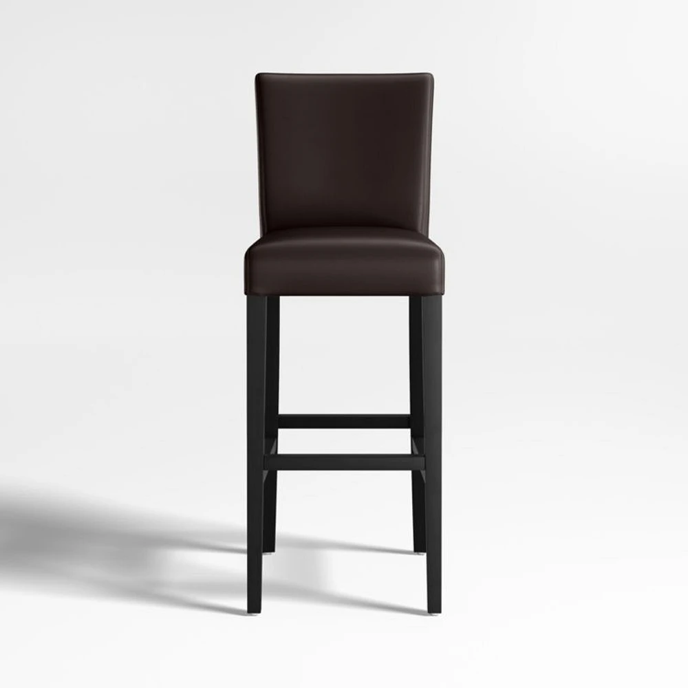 Lowe Chocolate Leather Bar Stool with Ebony Wood Legs