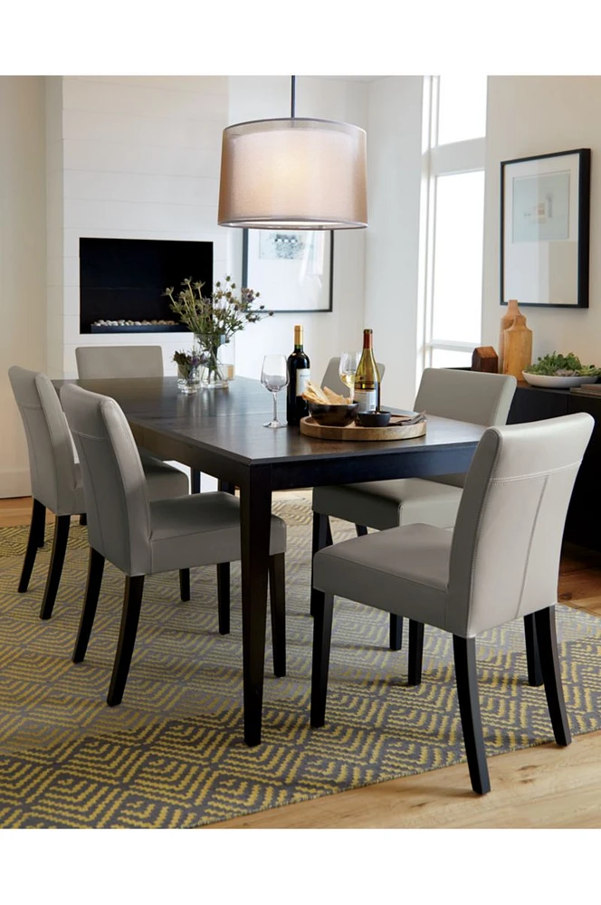 Lowe Pewter Grey Leather Dining Chair with Ebony Wood Legs, Set of 4