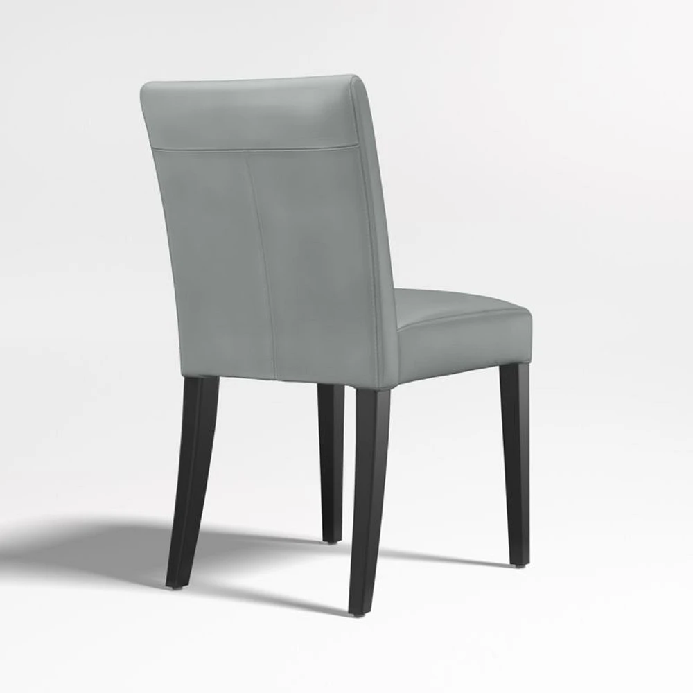 Lowe Pewter Grey Leather Dining Chair with Ebony Wood Legs, Set of 4