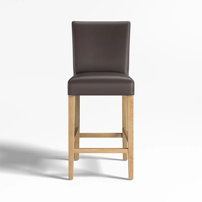 Lowe Smoke Grey Leather Counter Stool with Natural Wood Legs