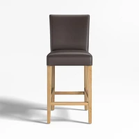 Lowe Smoke Grey Leather Counter Stool with Natural Wood Legs
