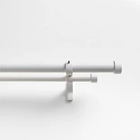 Matte White 1" Double Curtain Rod and End Cap Finials Set 88"-120"