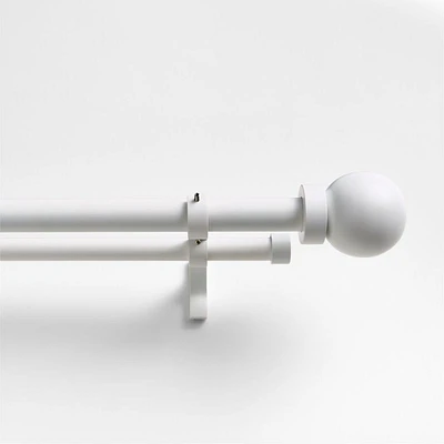 Matte White 1" Double Curtain Rod and Round End Cap Finials Set 48"-88