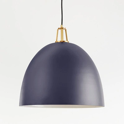 Maddox Navy Dome Large Pendant Light with Brass Socket