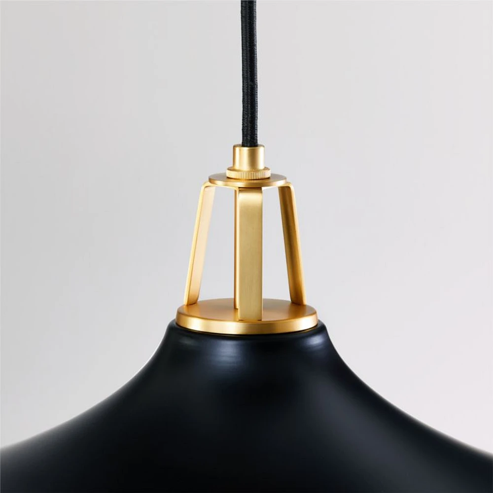 Maddox Oversized Black Dome Pendant Light with Brass Socket