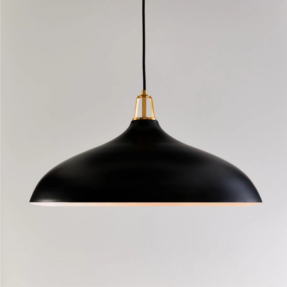 Maddox Oversized Black Dome Pendant Light with Brass Socket
