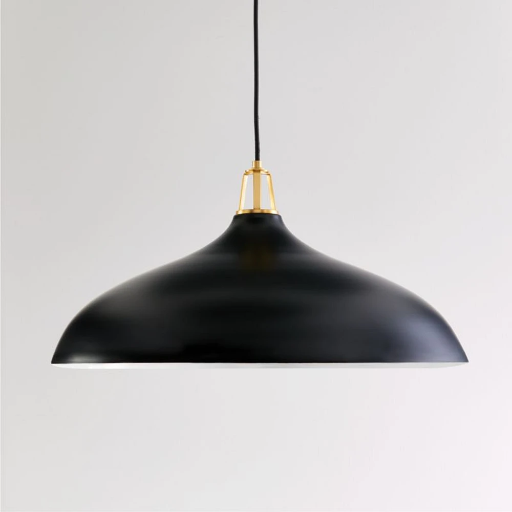 Maddox Oversized Black Dome Pendant Light with Brass Socket