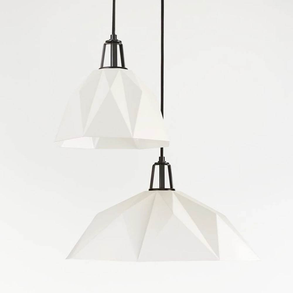 Maddox White Faceted Large Pendant Light with Black Socket