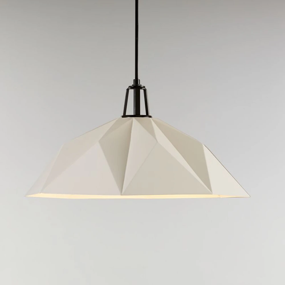 Maddox White Faceted Large Pendant Light with Black Socket