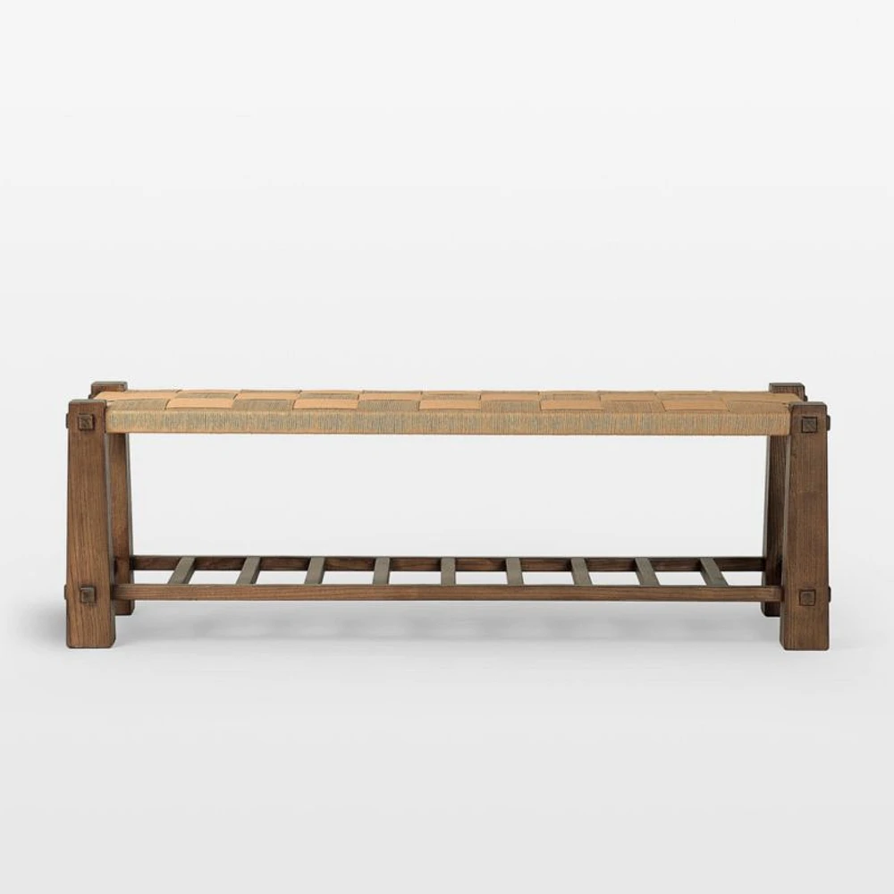 Malin Natural Wood Woven Accent Bench