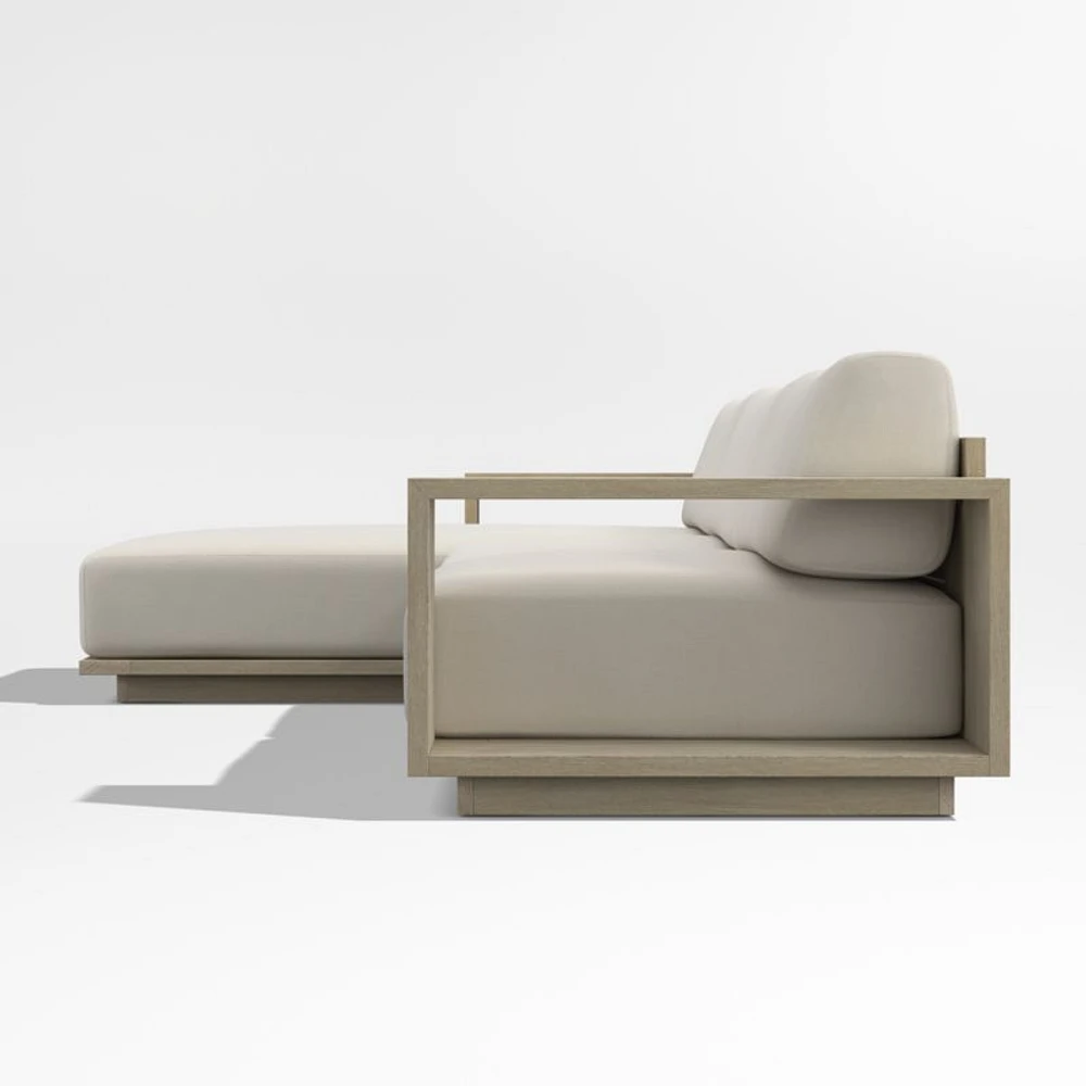 Mallorca Wood 2-Piece Left-Arm Chaise Outdoor Sectional Sofa with Ivory Cushions