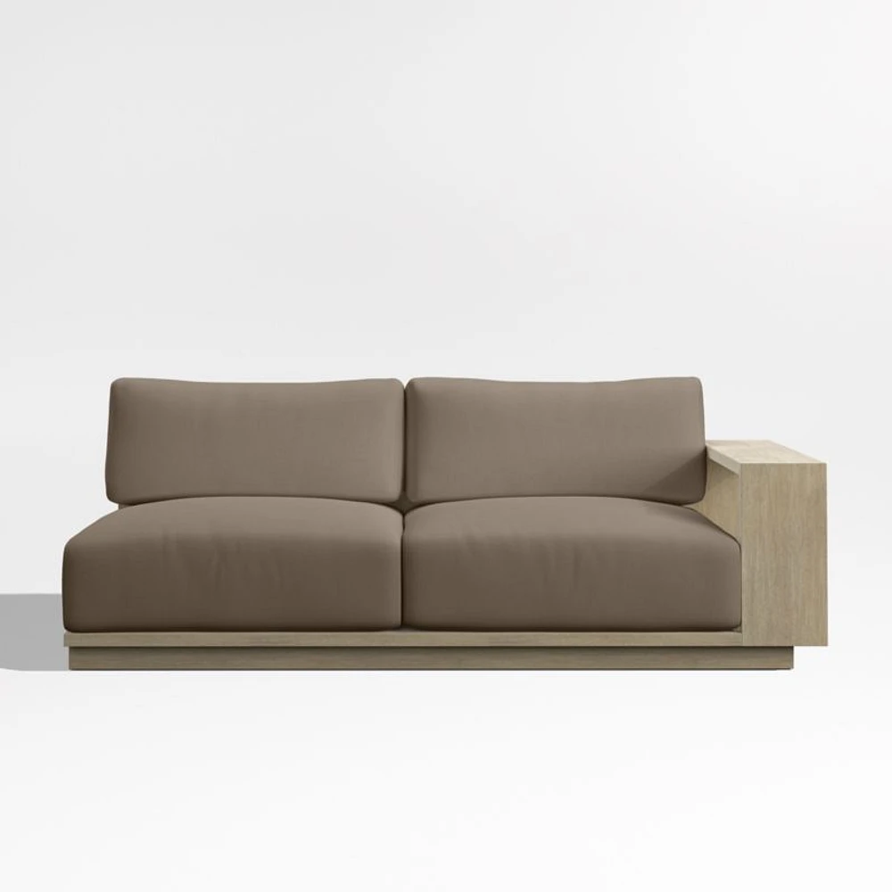 Mallorca 76" Wood Right-Arm Outdoor Sofa with Cast Shale Brown Sunbrella ® Cushions