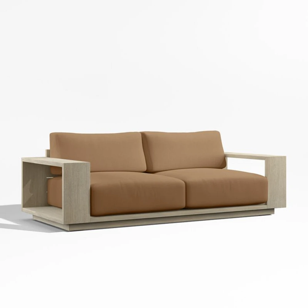 Mallorca 85" Wood Outdoor Sofa with Cast Teak Brown Sunbrella ® Cushions