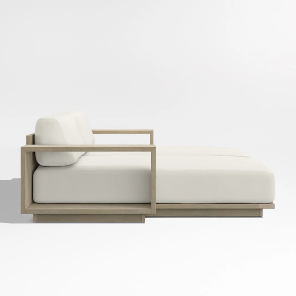 Mallorca 86" Wood Double-Chaise Outdoor Daybed with Canvas Natural Sunbrella ® Cushions