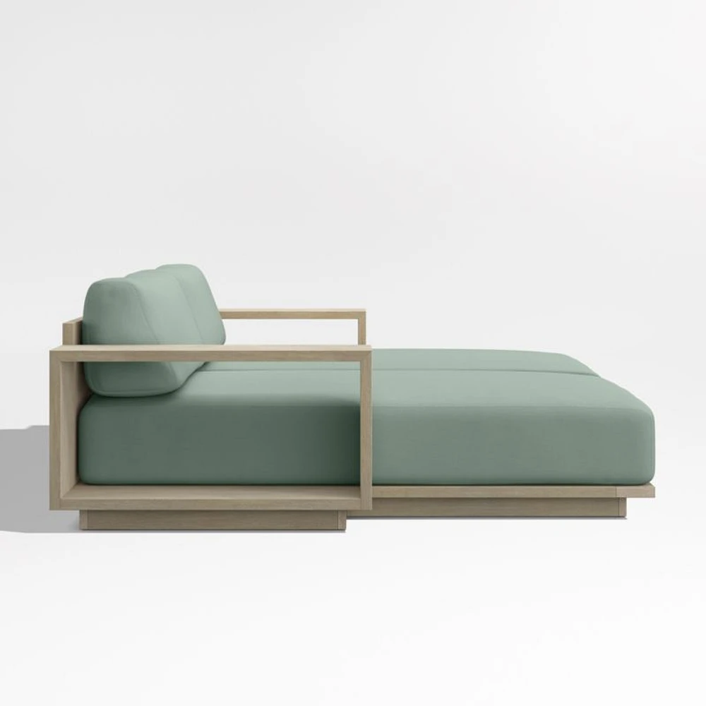 Mallorca 86" Wood Double-Chaise Outdoor Daybed with Canvas Spa Blue Sunbrella ® Cushions