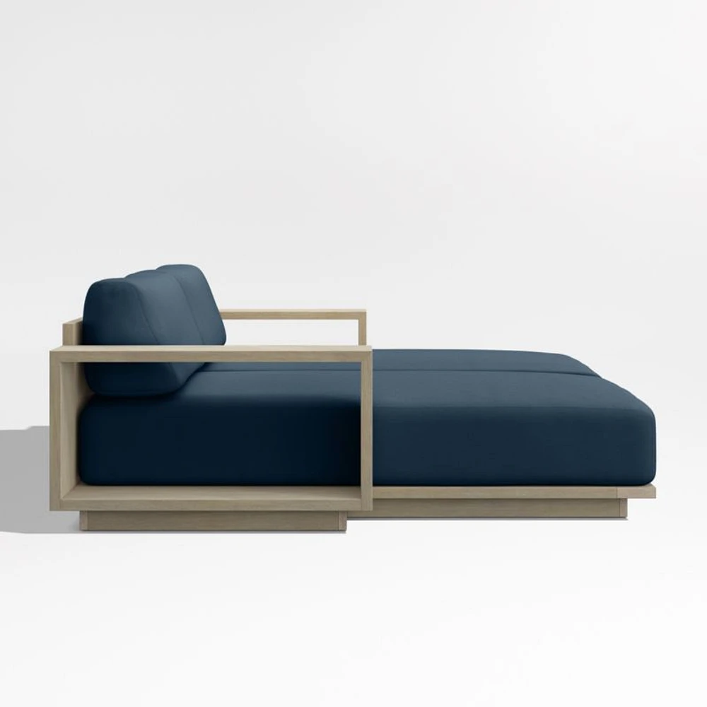 Mallorca 86" Wood Double-Chaise Outdoor Daybed with Cast Harbor Navy Blue Sunbrella ® Cushions