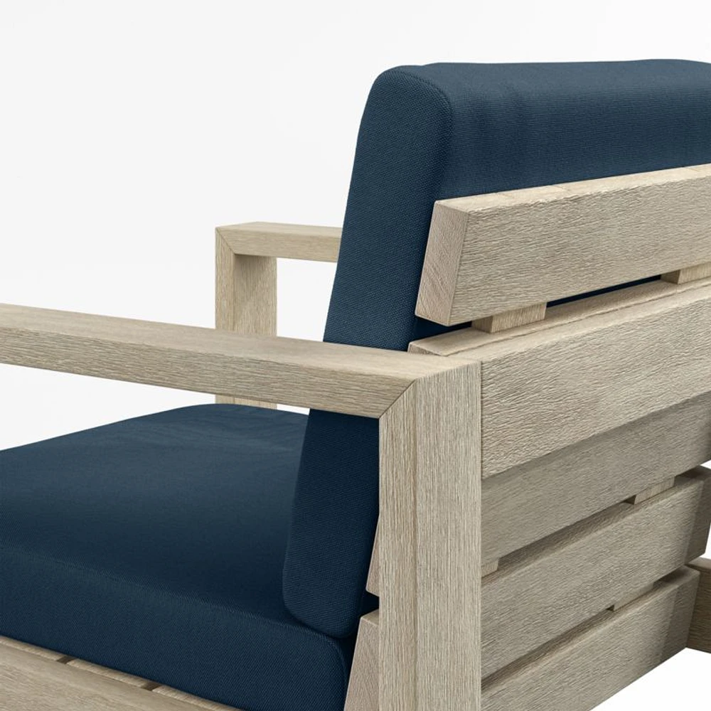 Mallorca Wood Outdoor Dining Arm Chair with Cast Harbor Navy Blue Sunbrella ® Cushions
