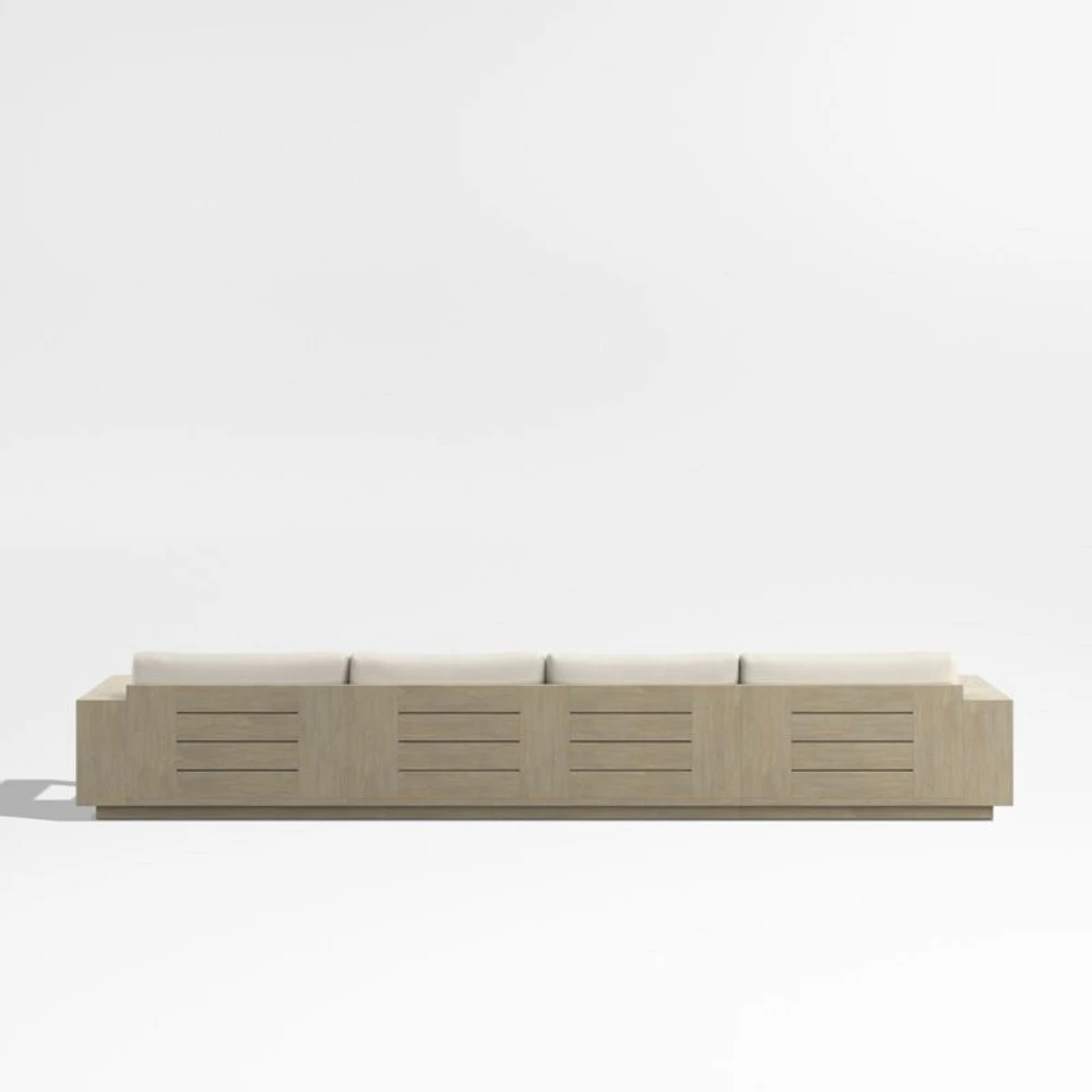 Mallorca Wood Double-Chaise Outdoor Sectional Sofa with Ivory Cushions