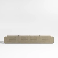 Mallorca Wood Double-Chaise Outdoor Sectional Sofa with Ivory Cushions