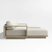 Mallorca Wood Double-Chaise Outdoor Sectional Sofa with Ivory Cushions