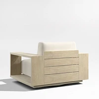 Mallorca Wood Outdoor Swivel Lounge Chair with Ivory Cushions