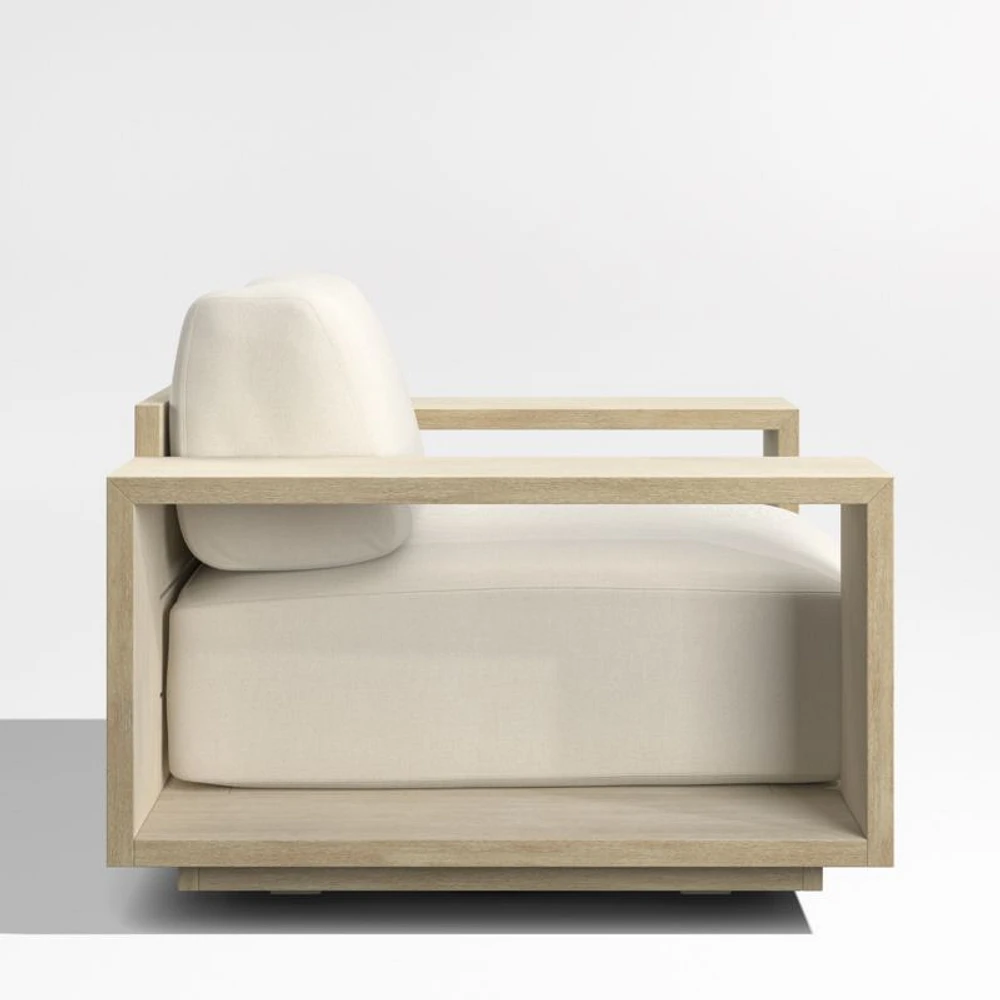 Mallorca Wood Outdoor Swivel Lounge Chair with Ivory Cushions