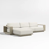Mallorca Wood 2-Piece Left-Arm Chaise Outdoor Sectional Sofa with Canvas Natural Sunbrella ® Cushions
