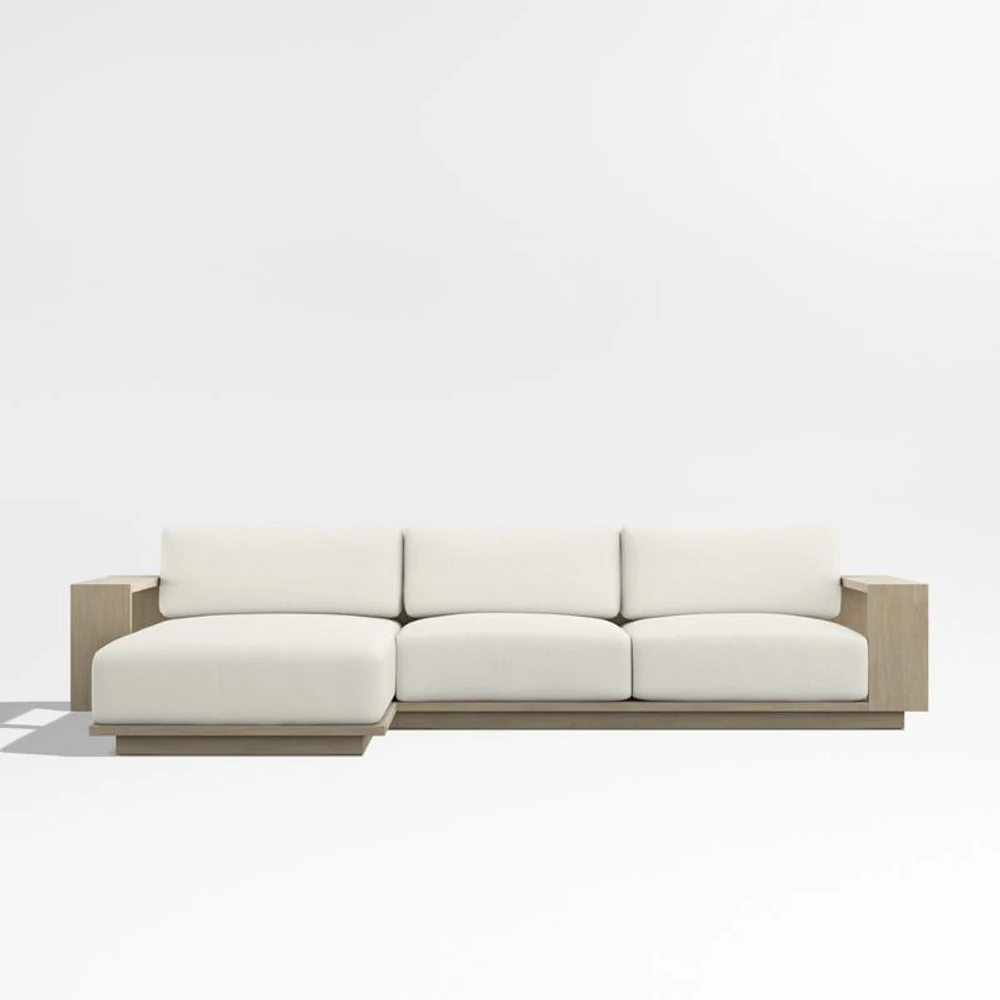 Mallorca Wood 2-Piece Left-Arm Chaise Outdoor Sectional Sofa with Canvas Natural Sunbrella ® Cushions