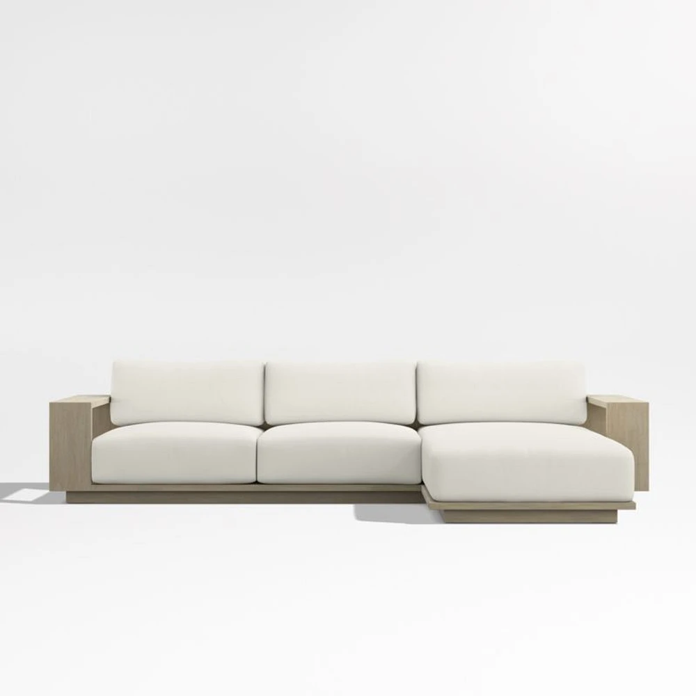 Mallorca Wood 2-Piece Right-Arm Chaise Outdoor Sectional Sofa with Canvas Natural Sunbrella ® Cushions