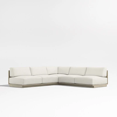 Mallorca Wood 3-Piece L-Shaped Armless Outdoor Sectional Sofa with Canvas Natural Sunbrella ® Cushions