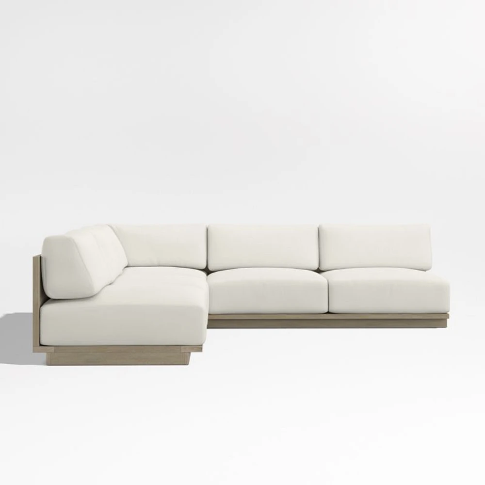 Mallorca Wood 3-Piece L-Shaped Armless Outdoor Sectional Sofa with Canvas Natural Sunbrella ® Cushions