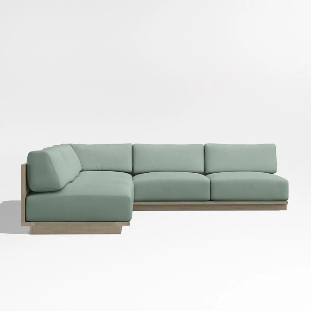 Mallorca Wood 3-Piece L-Shaped Armless Outdoor Sectional Sofa with Canvas Spa Blue Sunbrella ® Cushions