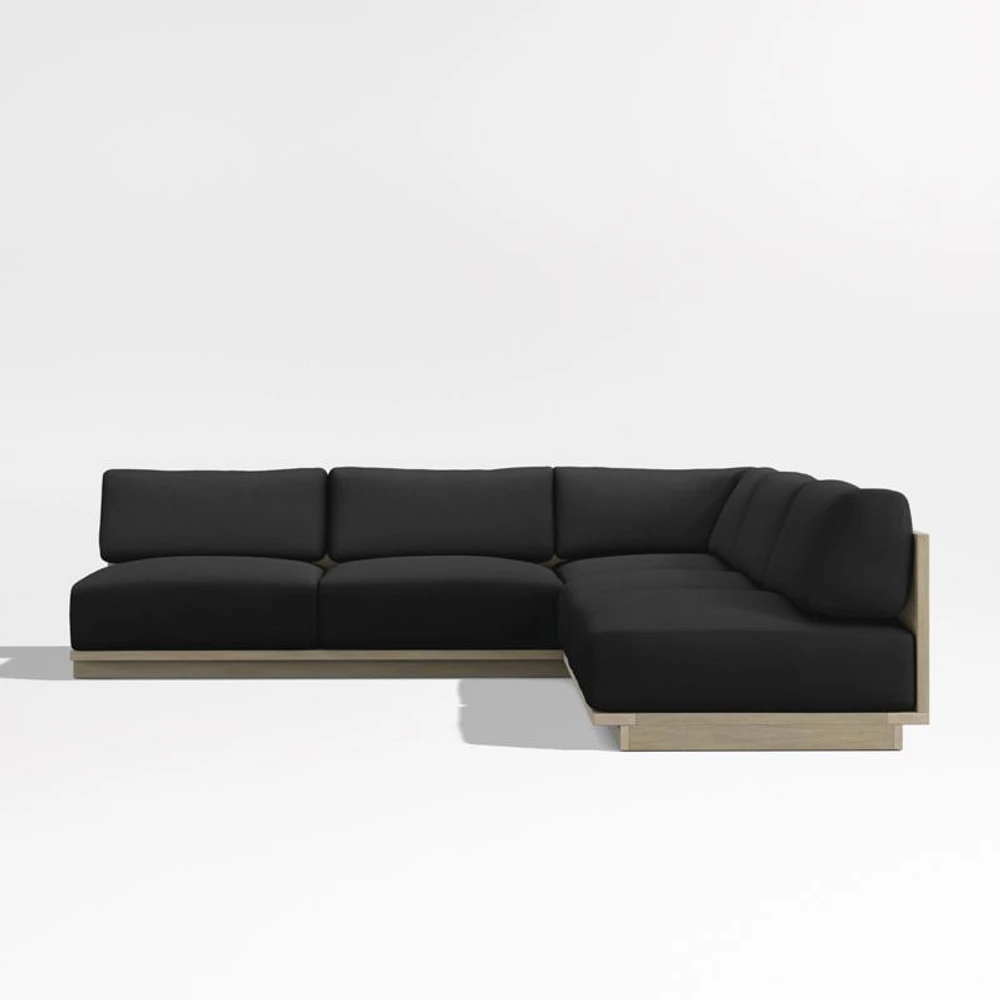 Mallorca Wood 3-Piece L-Shaped Armless Outdoor Sectional Sofa with Cast Charcoal Grey Sunbrella ® Cushions