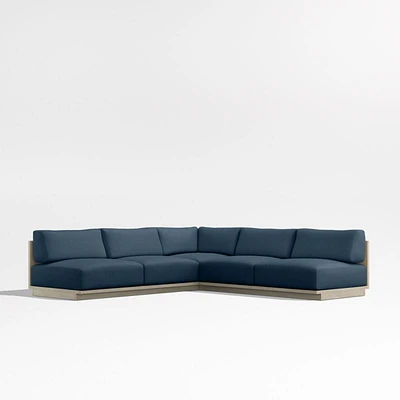 Mallorca Wood 3-Piece L-Shaped Armless Outdoor Sectional Sofa with Cast Harbor Navy Blue Sunbrella ® Cushions